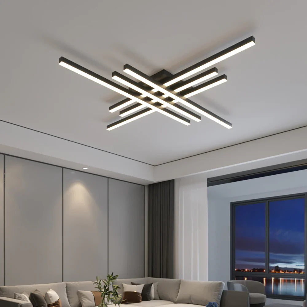 Plafonieră LED neagră cu 6 lumini, dimabilă, cu telecomandă
