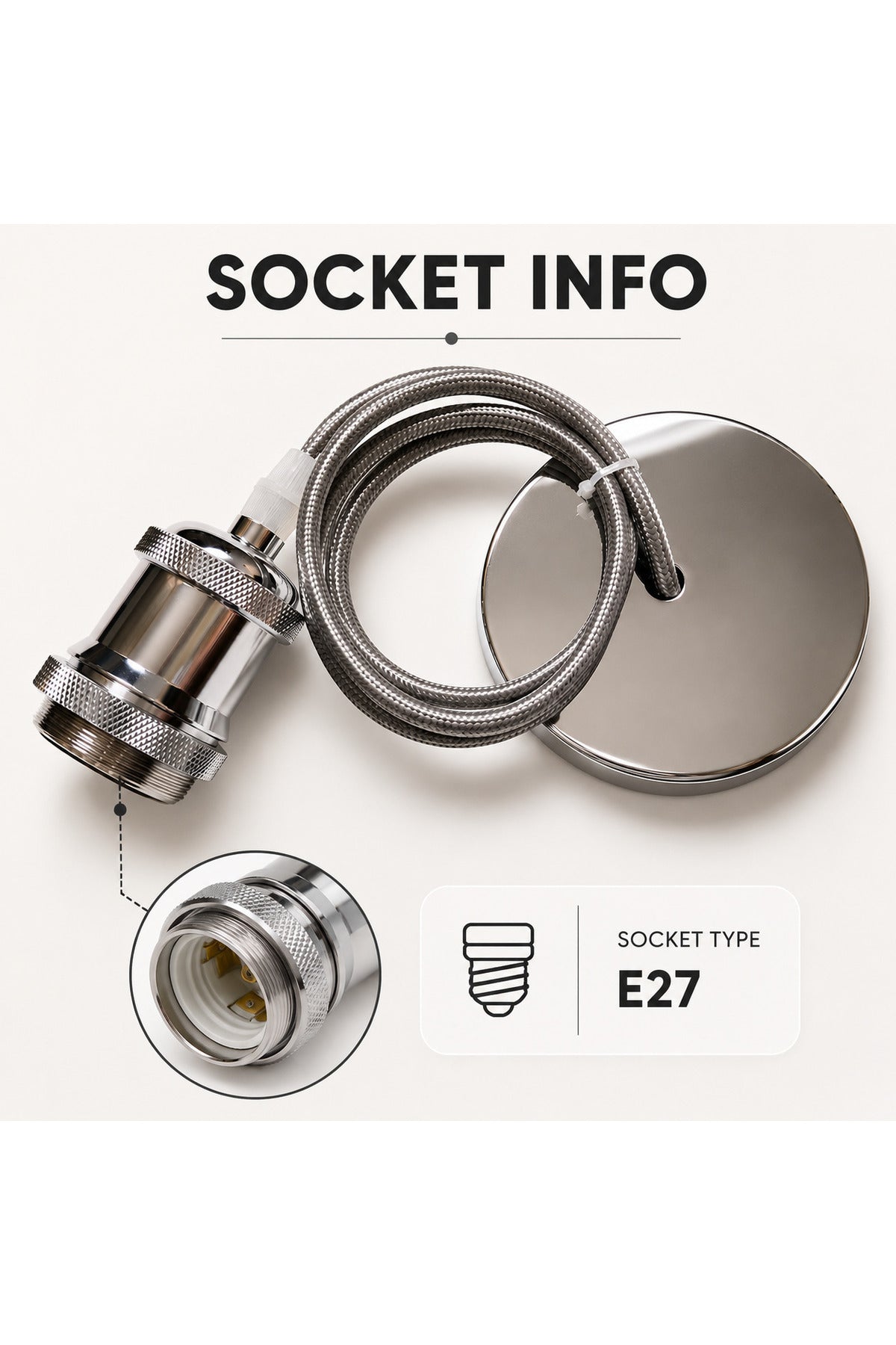 Pendul pentru interior, soclu E27, 60 W, finisaj nichel