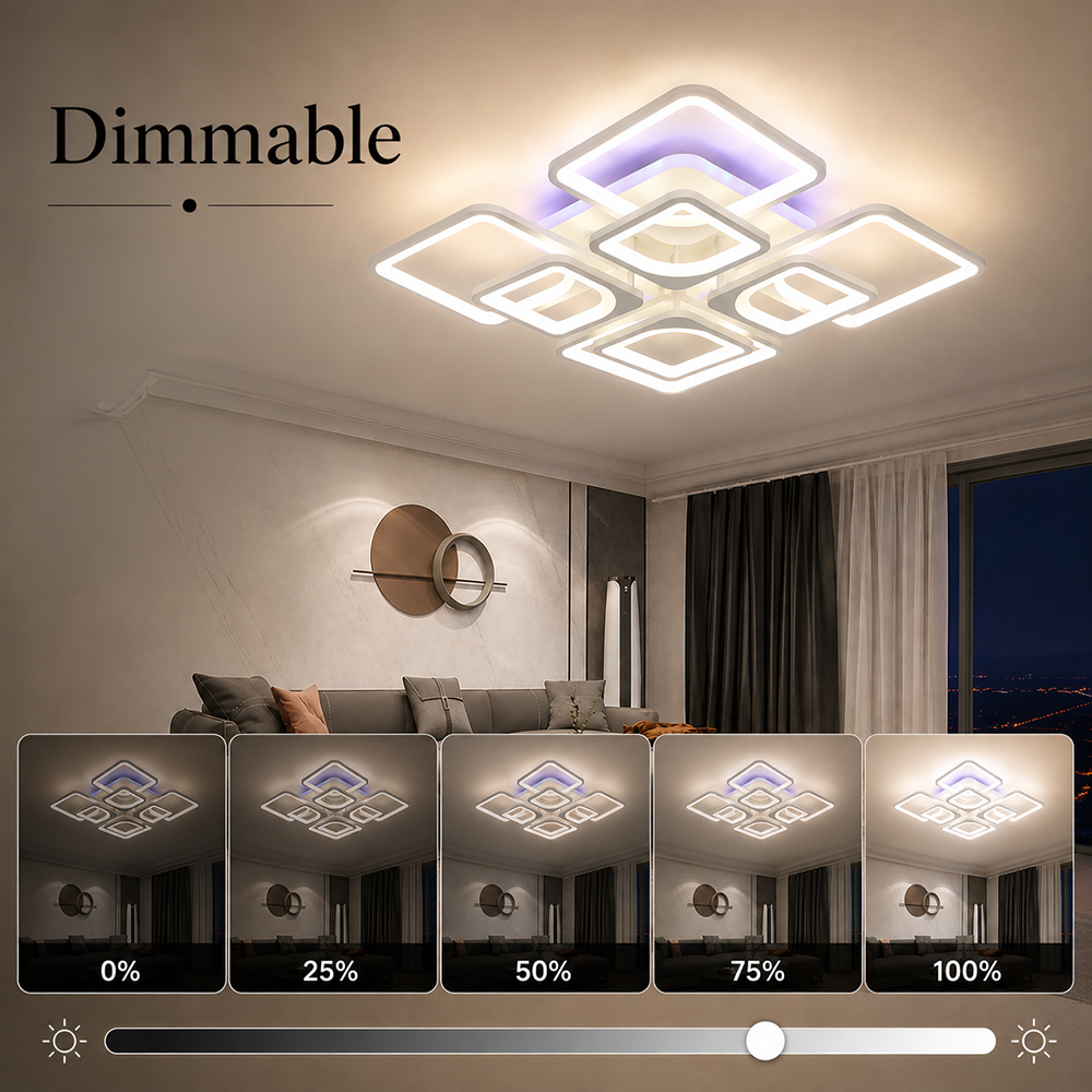 Plafonieră LED RGB dimabilă, 8 surse, Wi-Fi și telecomandă, 220 W