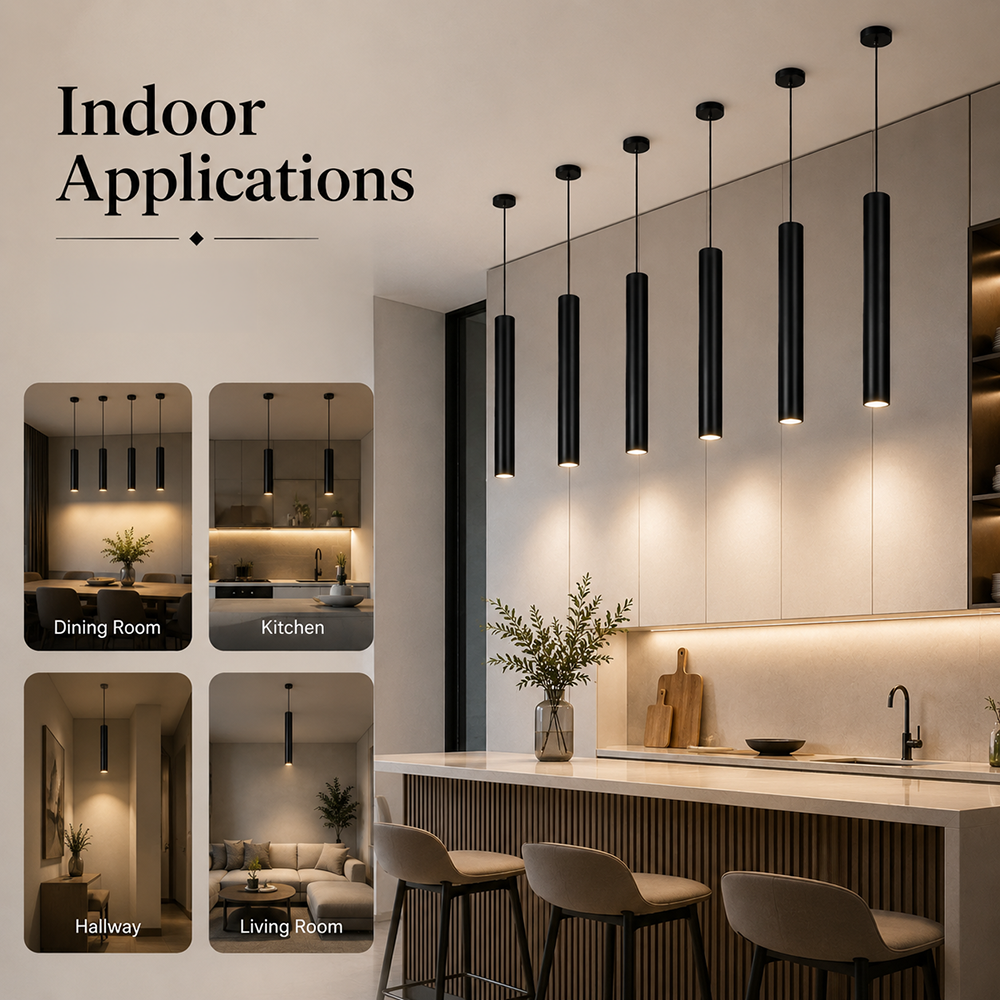 Lampă suspendată LED neagră, 7 W, 500 lm, 3 culori, înălțime 120 cm
