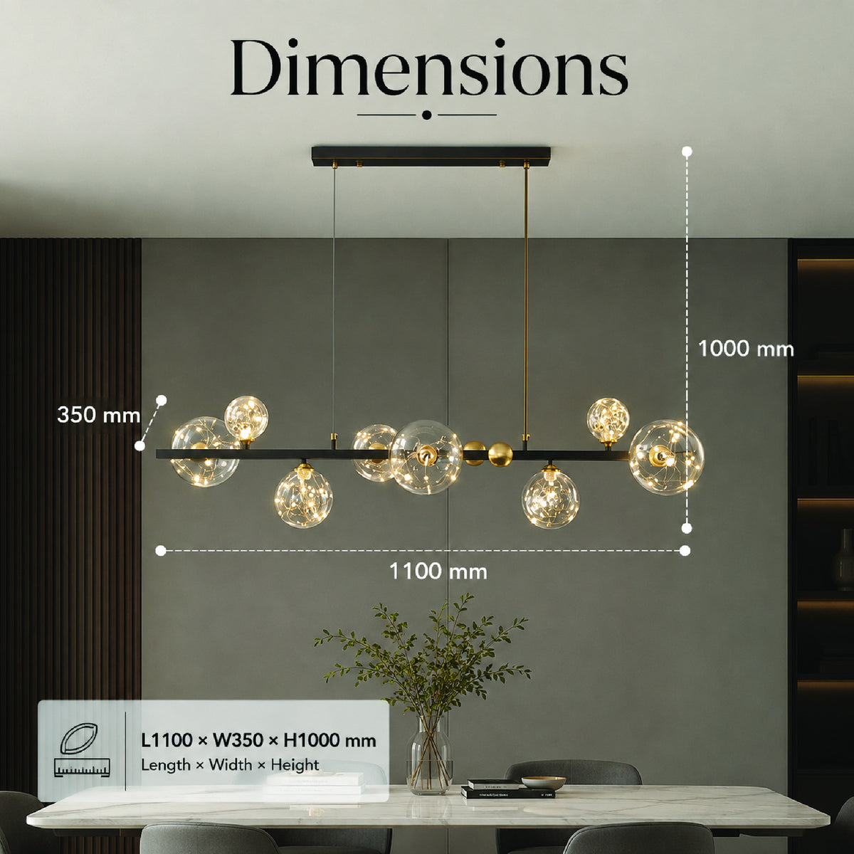 Lustră LED cu 8 surse, 56 W, 3 temperaturi de culoare, 110 cm