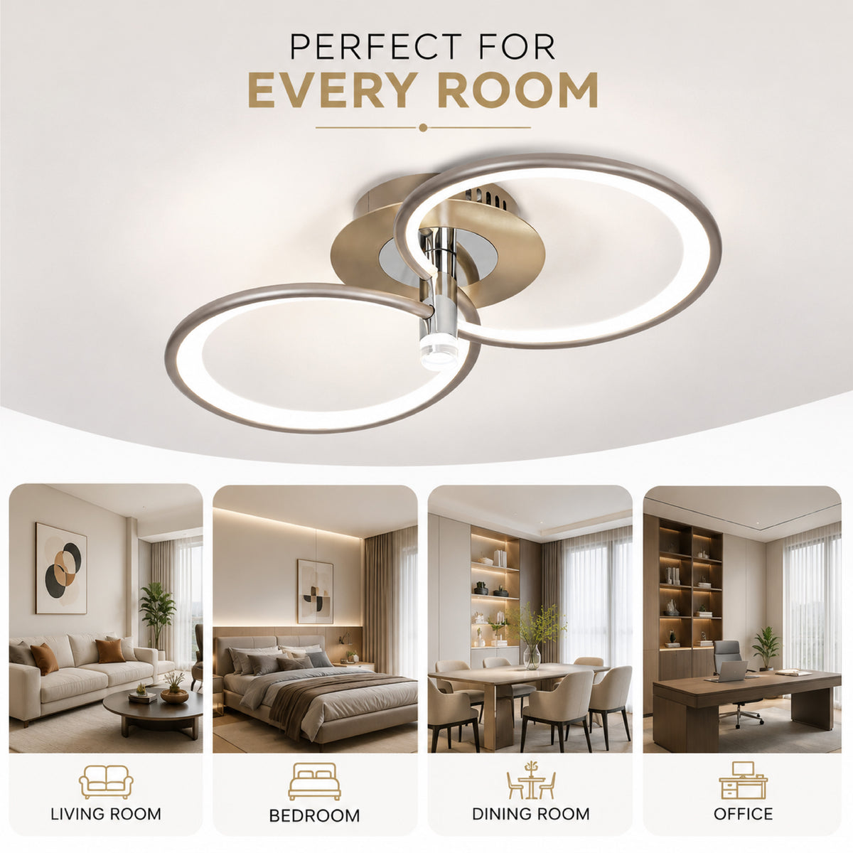 Lustră LED dimabilă 58 W, 3000 lm, Ø 53 cm, finisaj șampanie-argintiu
