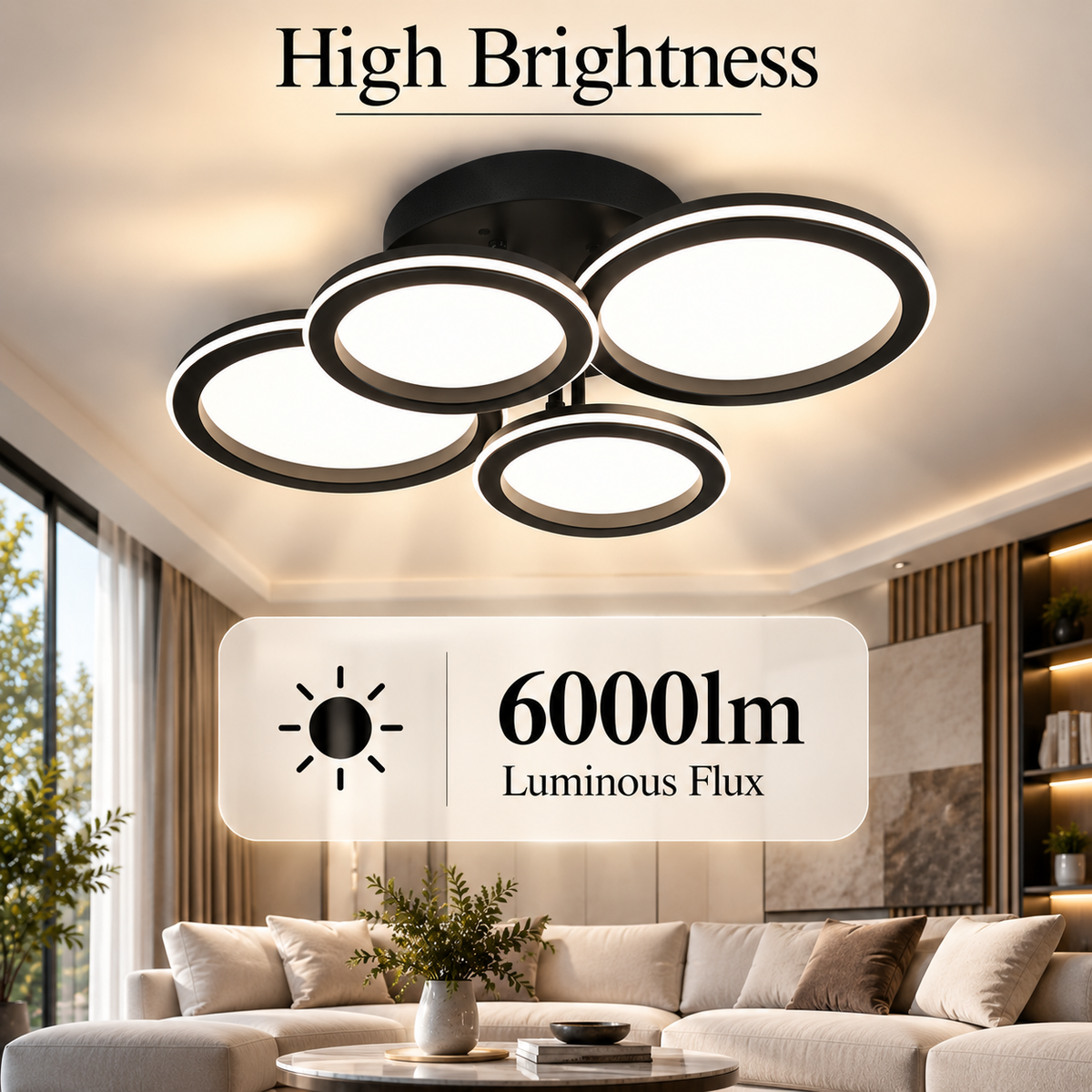 Plafonieră LED neagră 55 cm, 120 W, dimabilă, WiFi și telecomandă