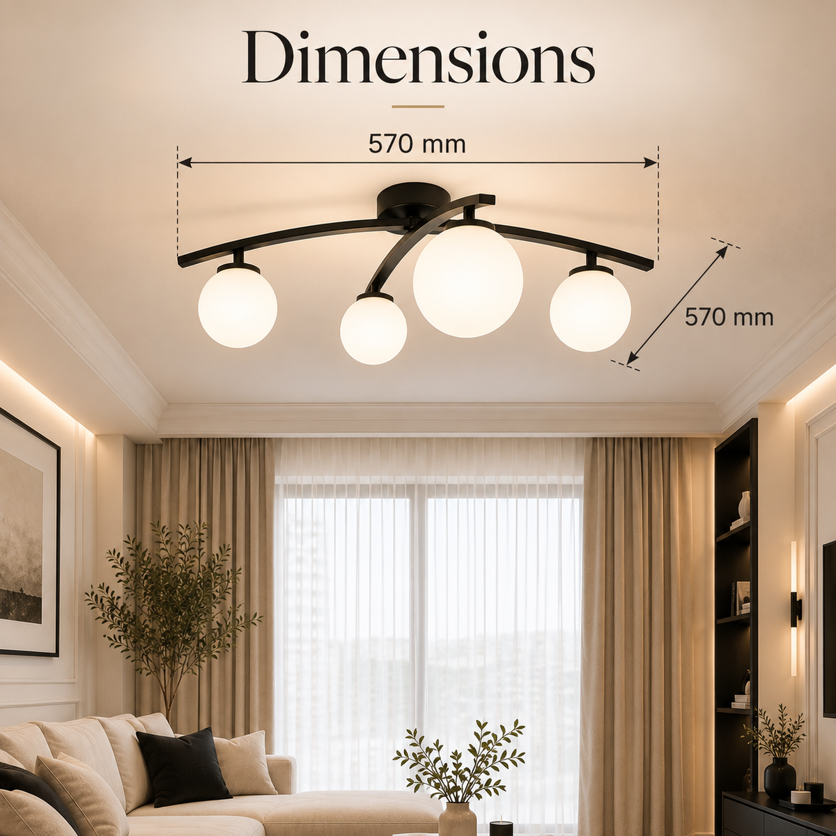 Plafonieră modernă albă, 4 surse de lumină, E27, metal și acril