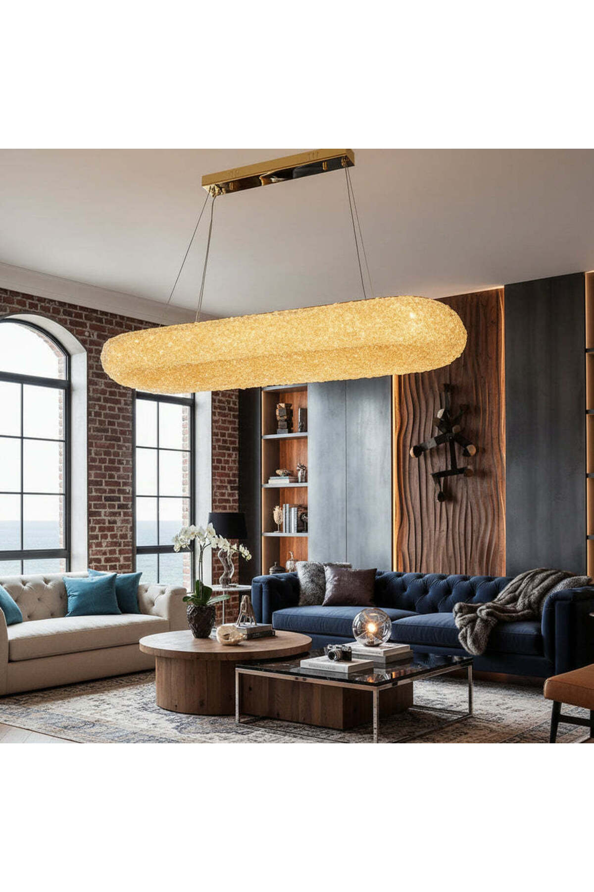 Lustră LED aurie cu cristale și telecomandă, 80+40 cm