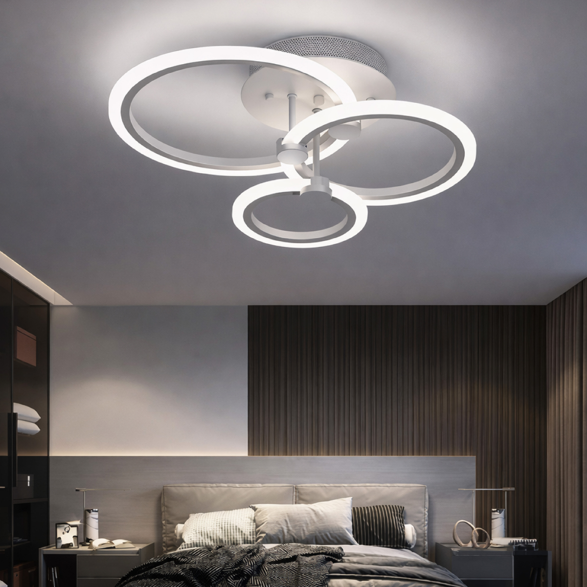 Lustră LED cu 3 inele, dimabilă, cu telecomandă Wi-Fi, 74 W