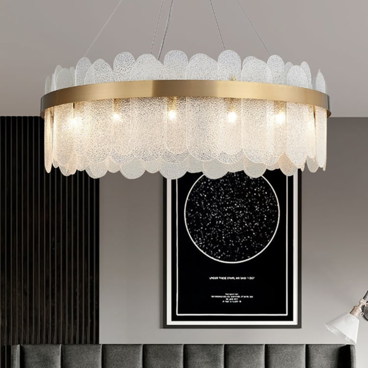 Lustră LED suspendată din cristal, aurie, 40 cm, cu telecomandă