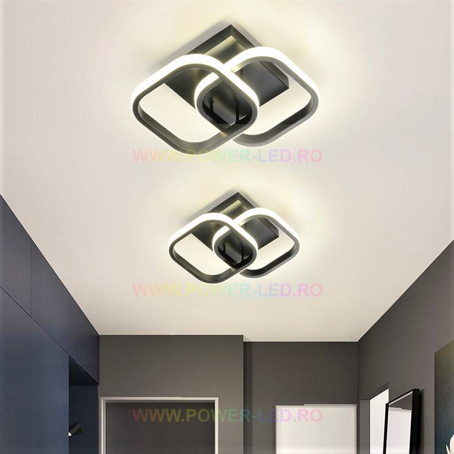 Plafonieră LED neagră cu două pătrate, 32 W, 2000 lm, echivalent 200 W