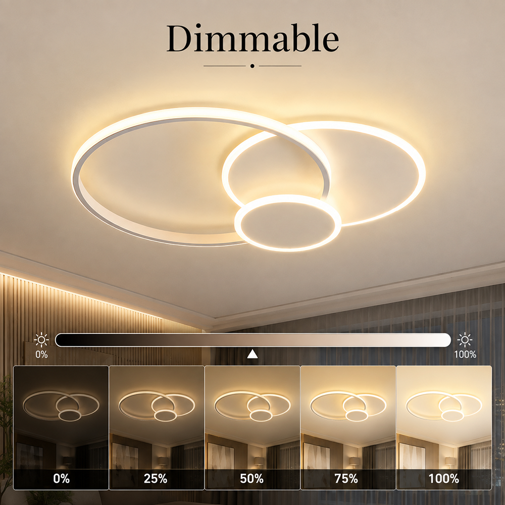 Plafonieră LED aurie, 70 cm, dimabilă Wi-Fi, cu telecomandă, 3 culori