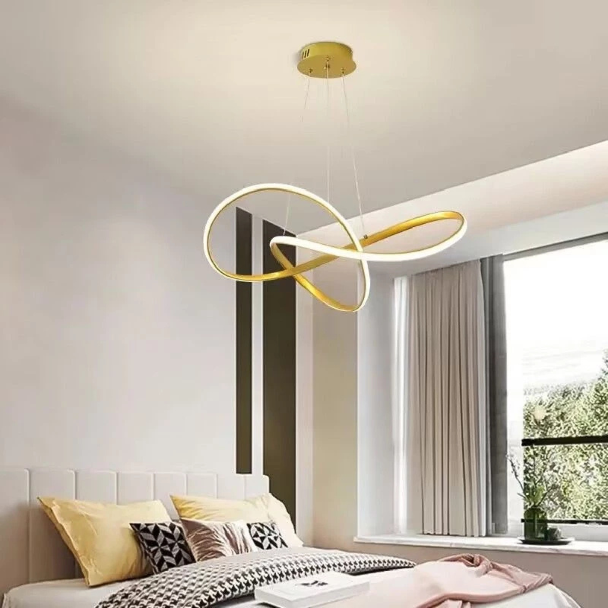 Pendul LED auriu cu telecomandă, dimabil, temperatură de culoare reglabilă