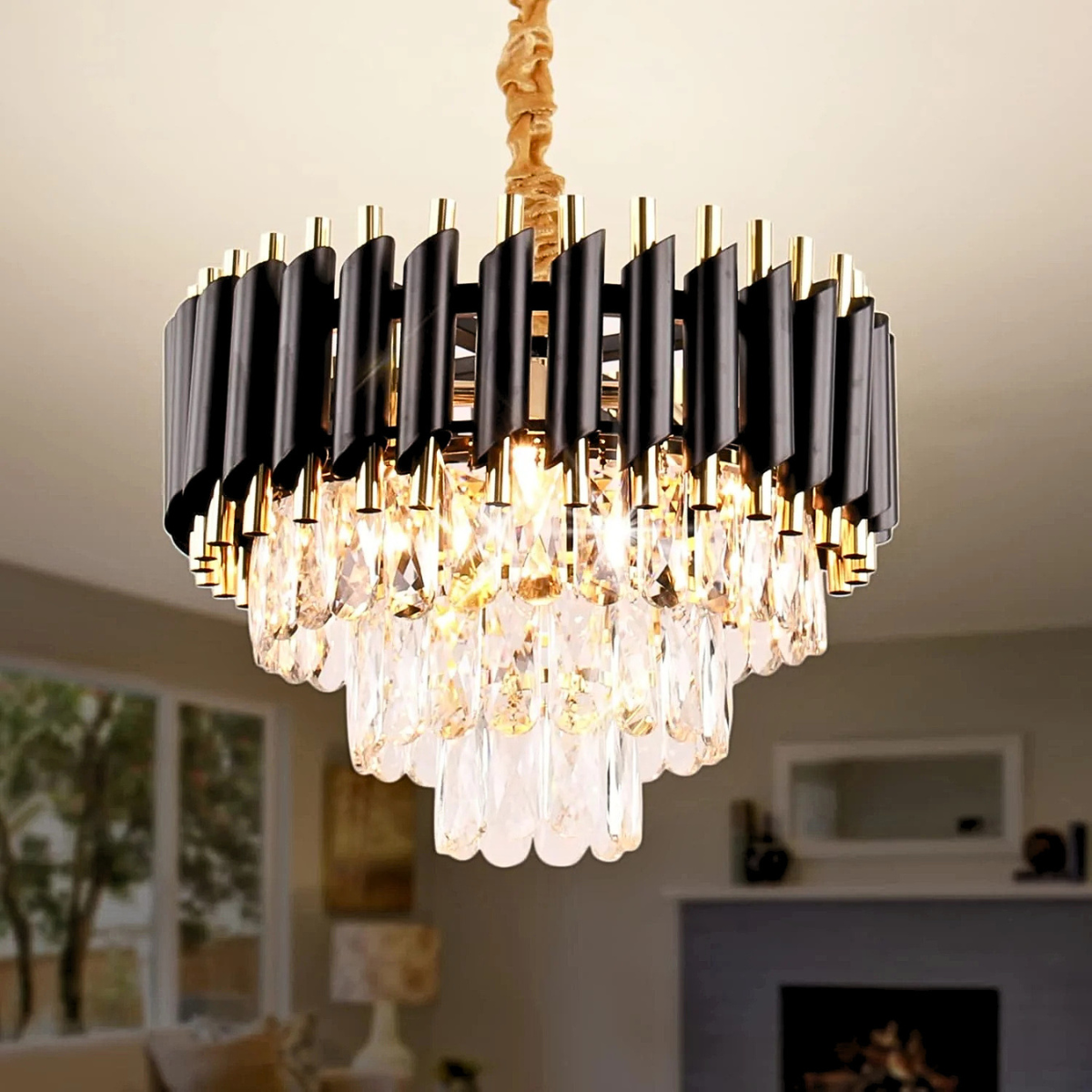 Candelabru cu 5 socluri E14 din metal și sticlă, Ø 50 cm, înălțime 50 cm