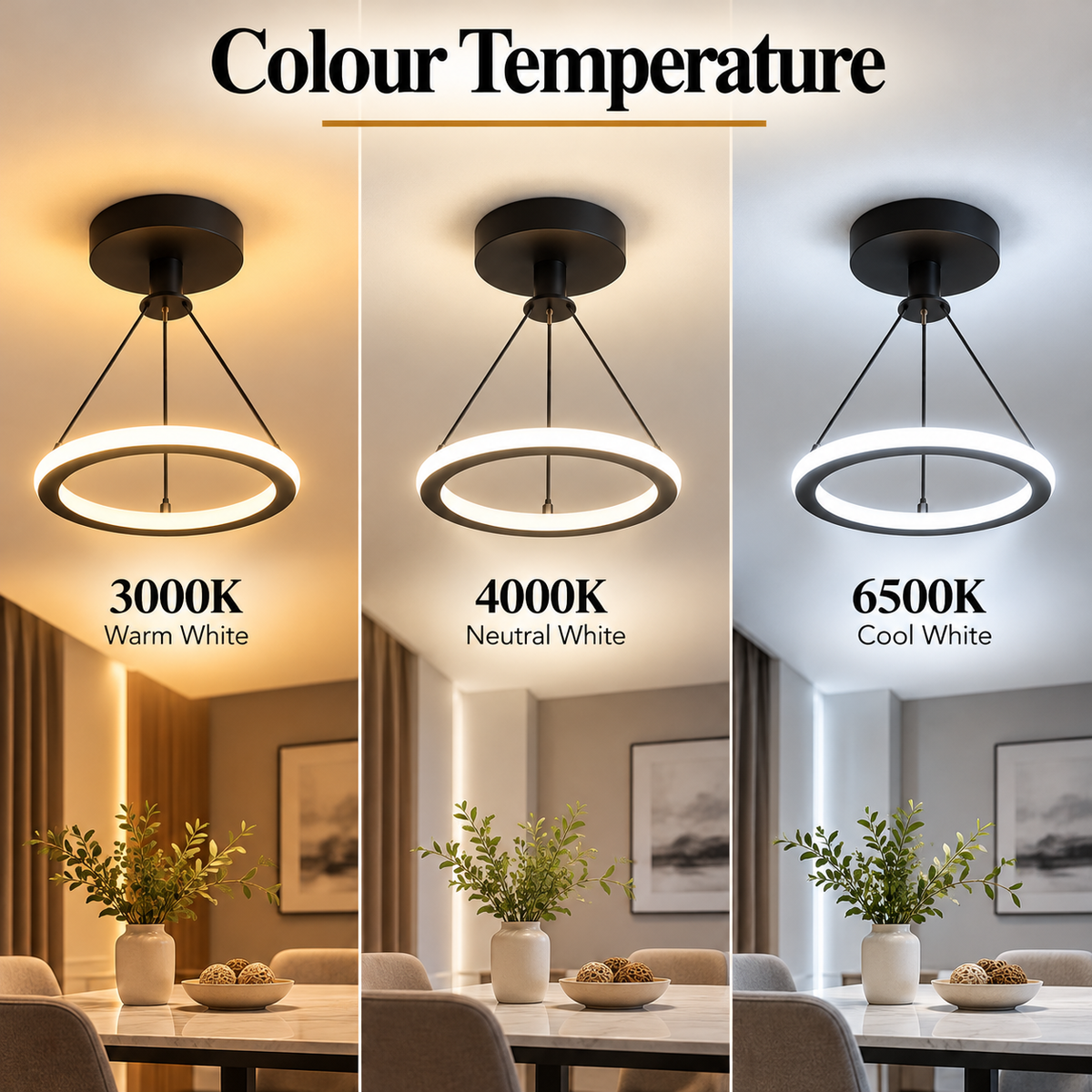 Plafonieră LED neagră, 27 W, Ø22 cm, 1200 lm, 3 funcții de iluminare