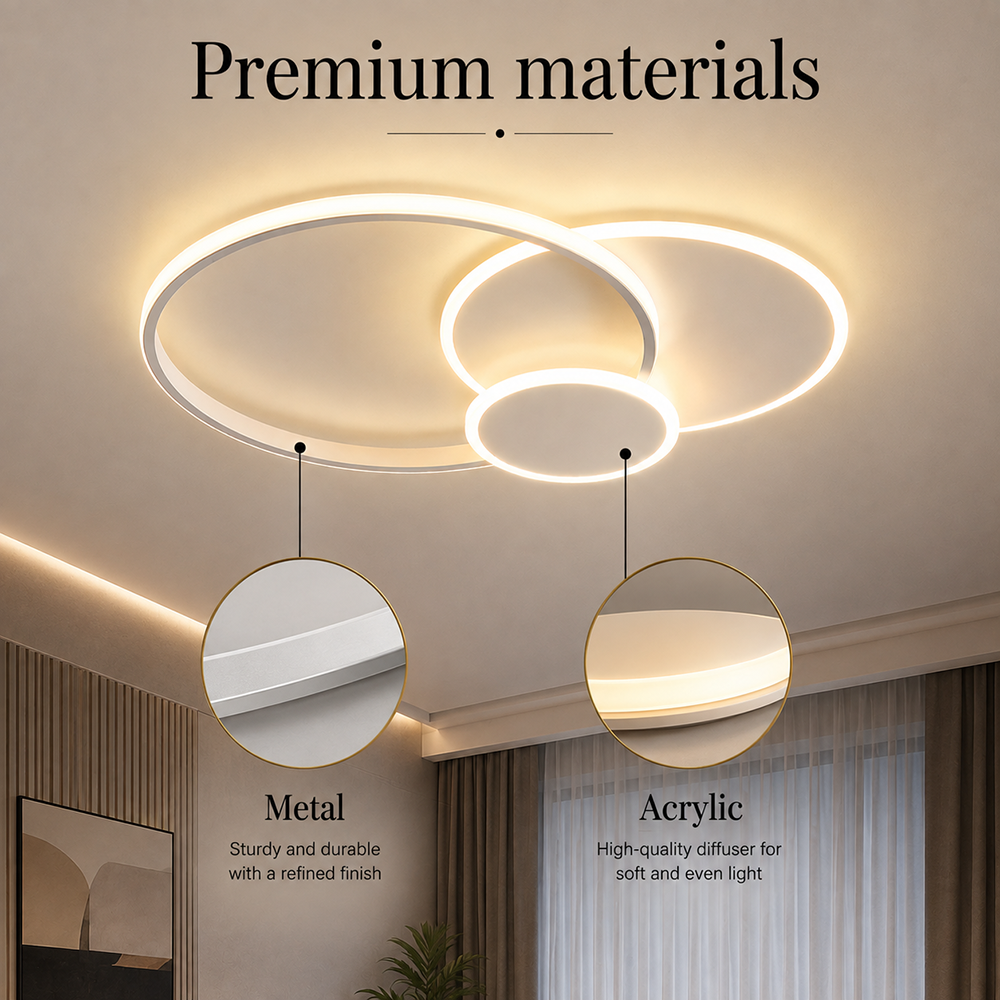 Plafonieră LED aurie, 70 cm, dimabilă Wi-Fi, cu telecomandă, 3 culori