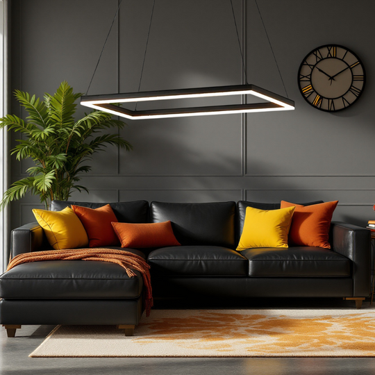 Plafonieră LED neagră, 80 × 40 cm, cu telecomandă