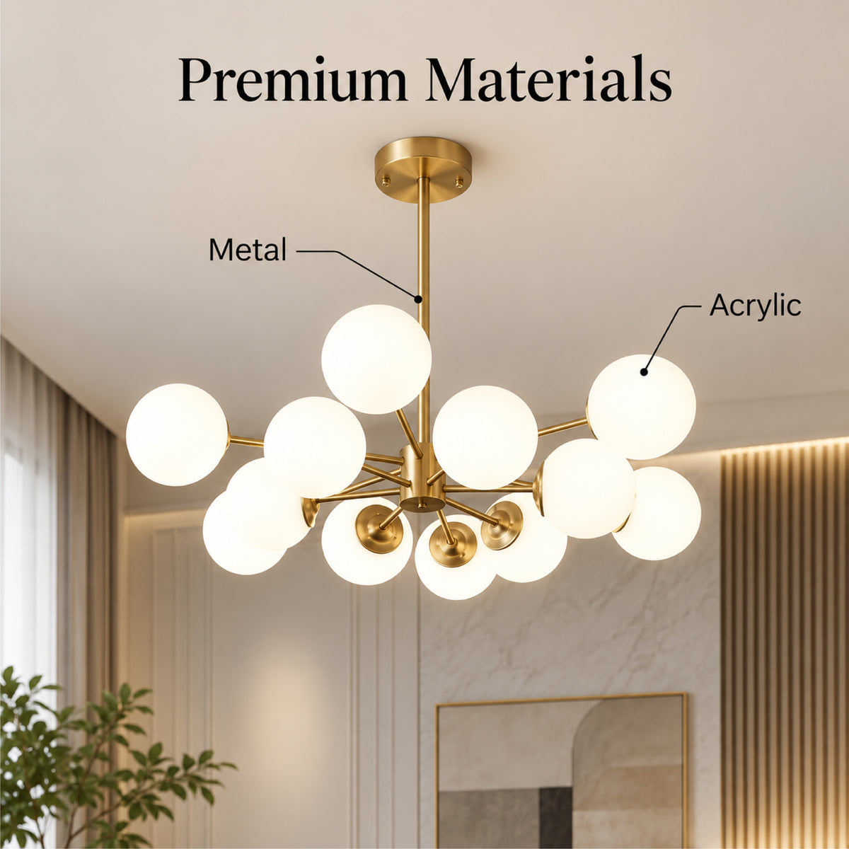 Lustră LED modernă aurie, 12 socluri G9, 70 x 60 cm