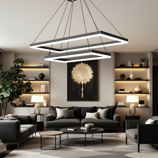 Pendul LED negru cu două elemente dreptunghiulare
