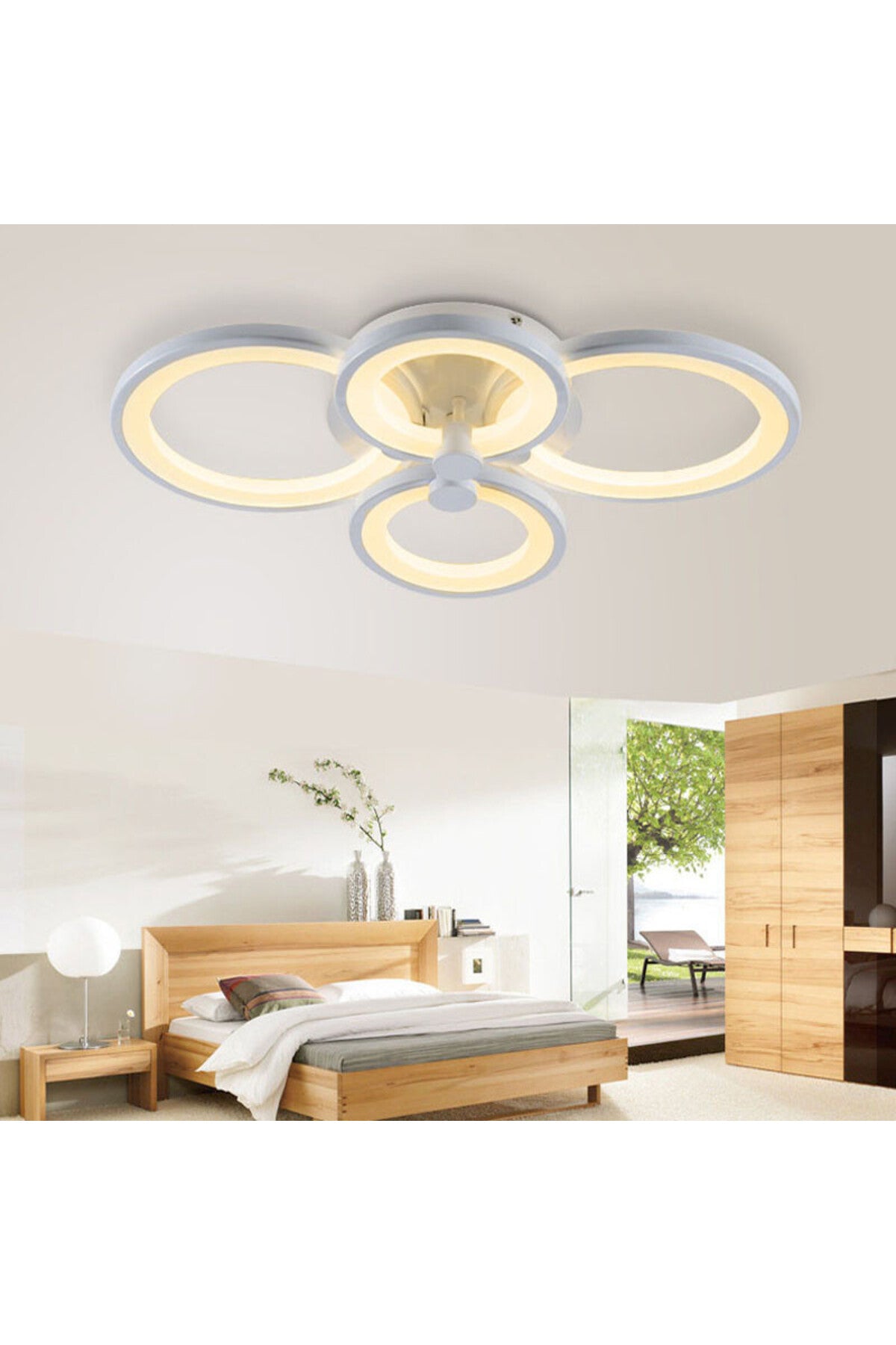 Plafonieră LED albă cu 4 inele, telecomandă, lumină caldă/rece, 110 W