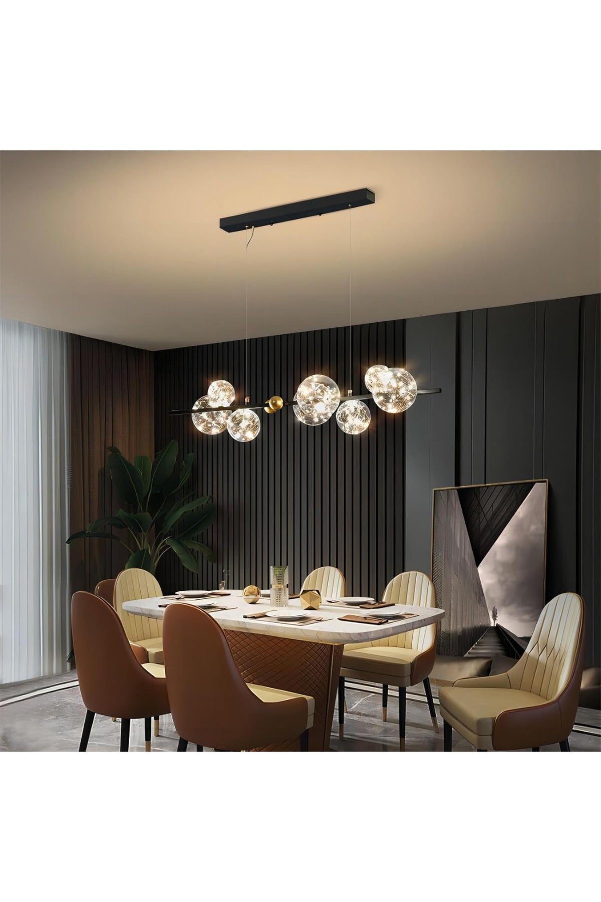 Plafonieră LED cu 8 lumini, 70 W, 3500 lm, 3 tonuri de lumină, neagră