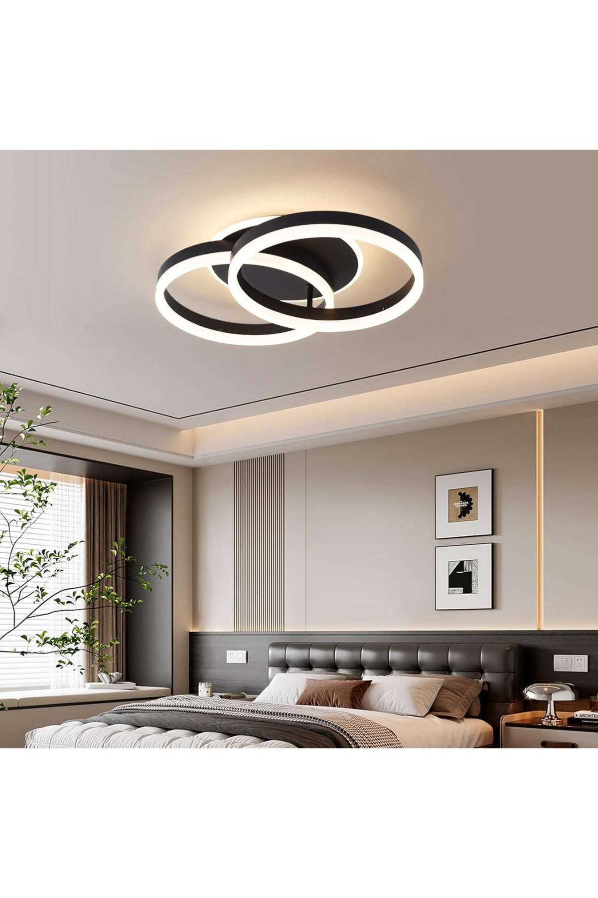 Plafonieră LED neagră, dimabilă, 90 W, 3000 lm, cu telecomandă
