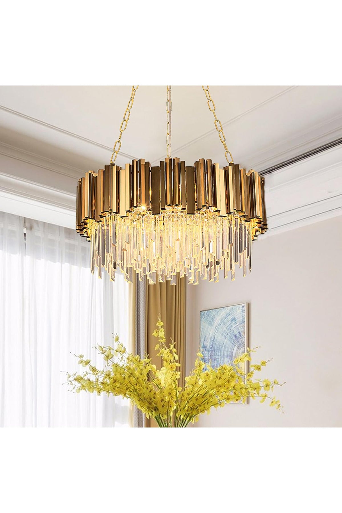 Plafonieră LED aurie cu cristale, Ø30 cm, 40 W, 3 culori