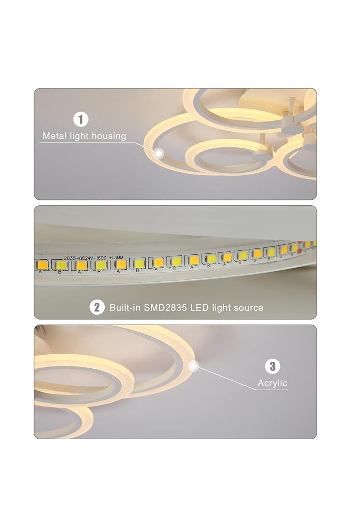 Plafonieră LED cu 6 inele, dimabilă, Wi-Fi și telecomandă, 60 x 40 cm