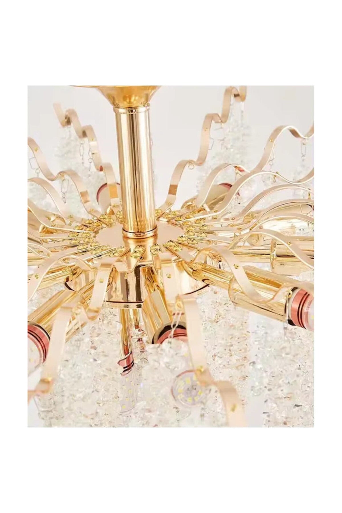 Candelabru auriu din metal și cristal, 7 x E14, Ø50 x 100 cm