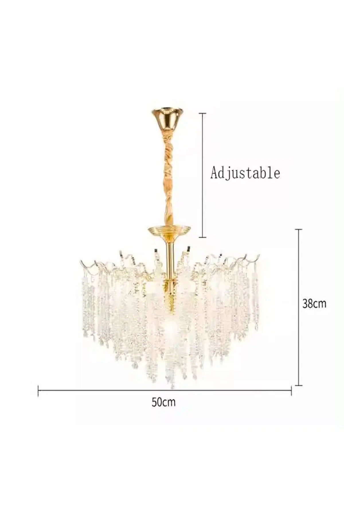 Candelabru auriu din metal și cristal, 7 x E14, Ø50 x 100 cm
