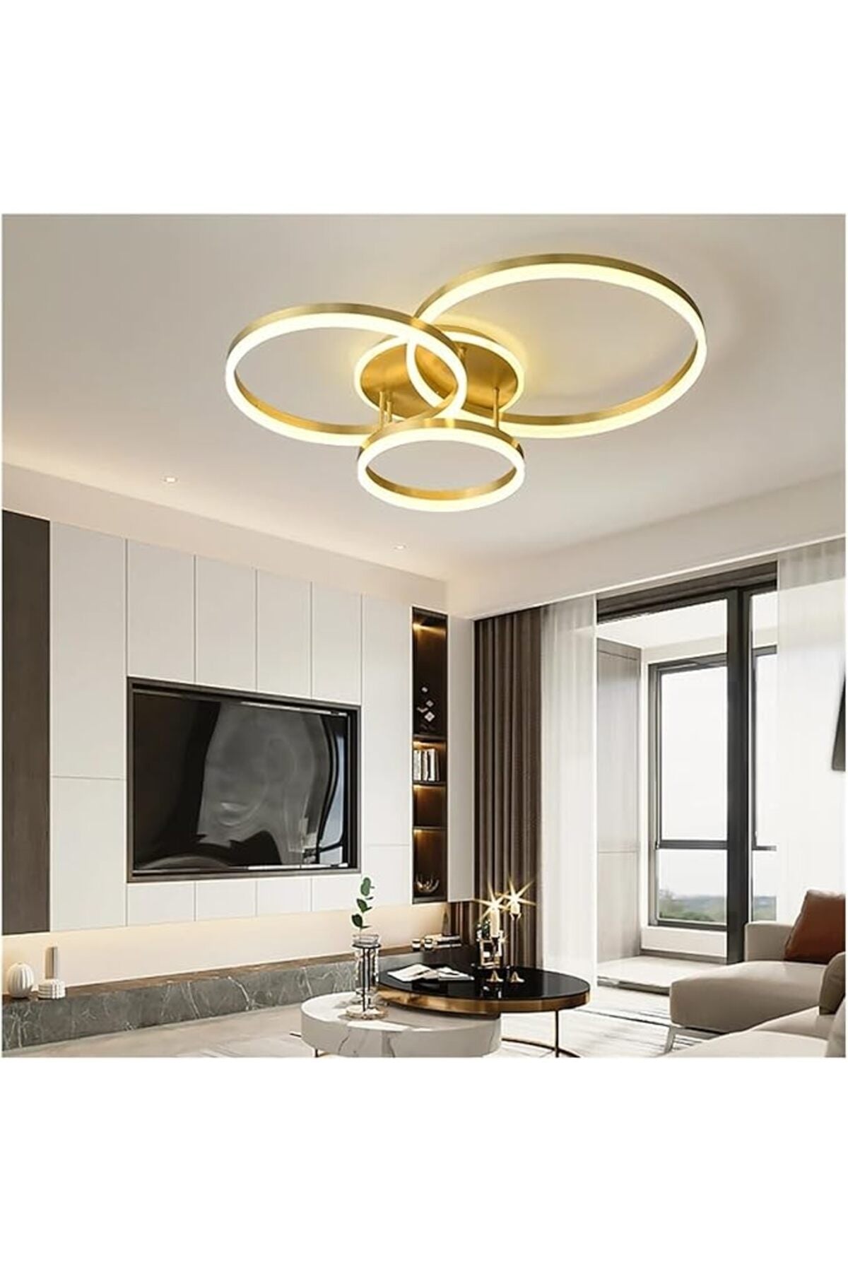 Plafonieră LED aurie 160 W, 3 inele, Wi-Fi, dimabilă, 40/30/25 cm