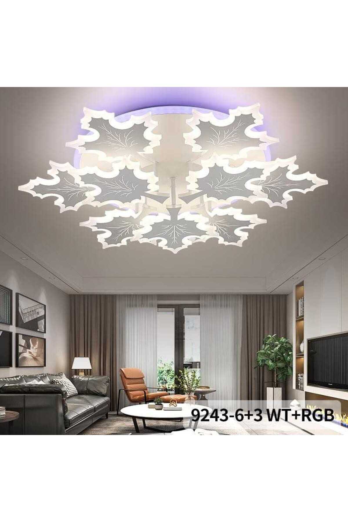 Plafonieră LED 70 cm, 80 W, 9 lumini, dimabilă, Wi-Fi și telecomandă