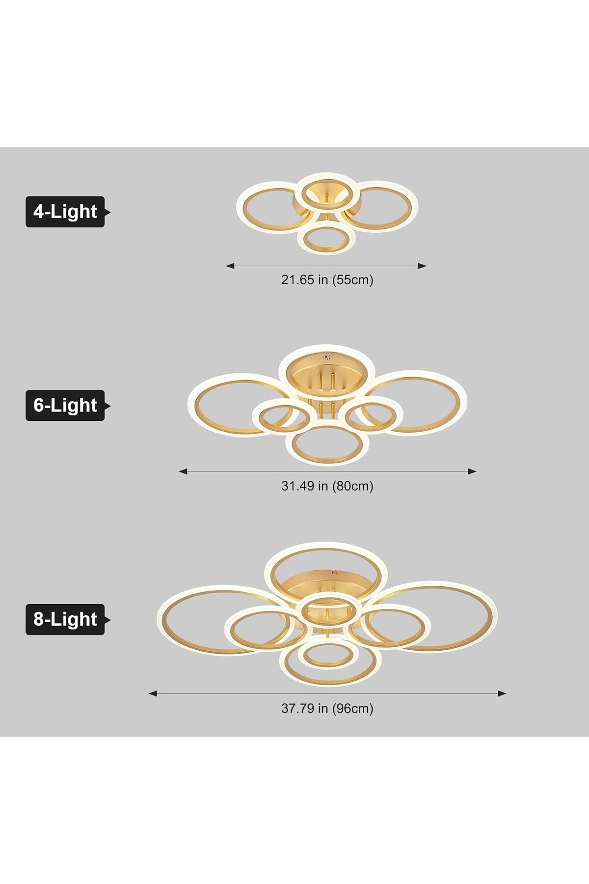 Plafonieră LED aurie, 6 inele, 100 W, 5300 lm, dimabilă, cu telecomandă