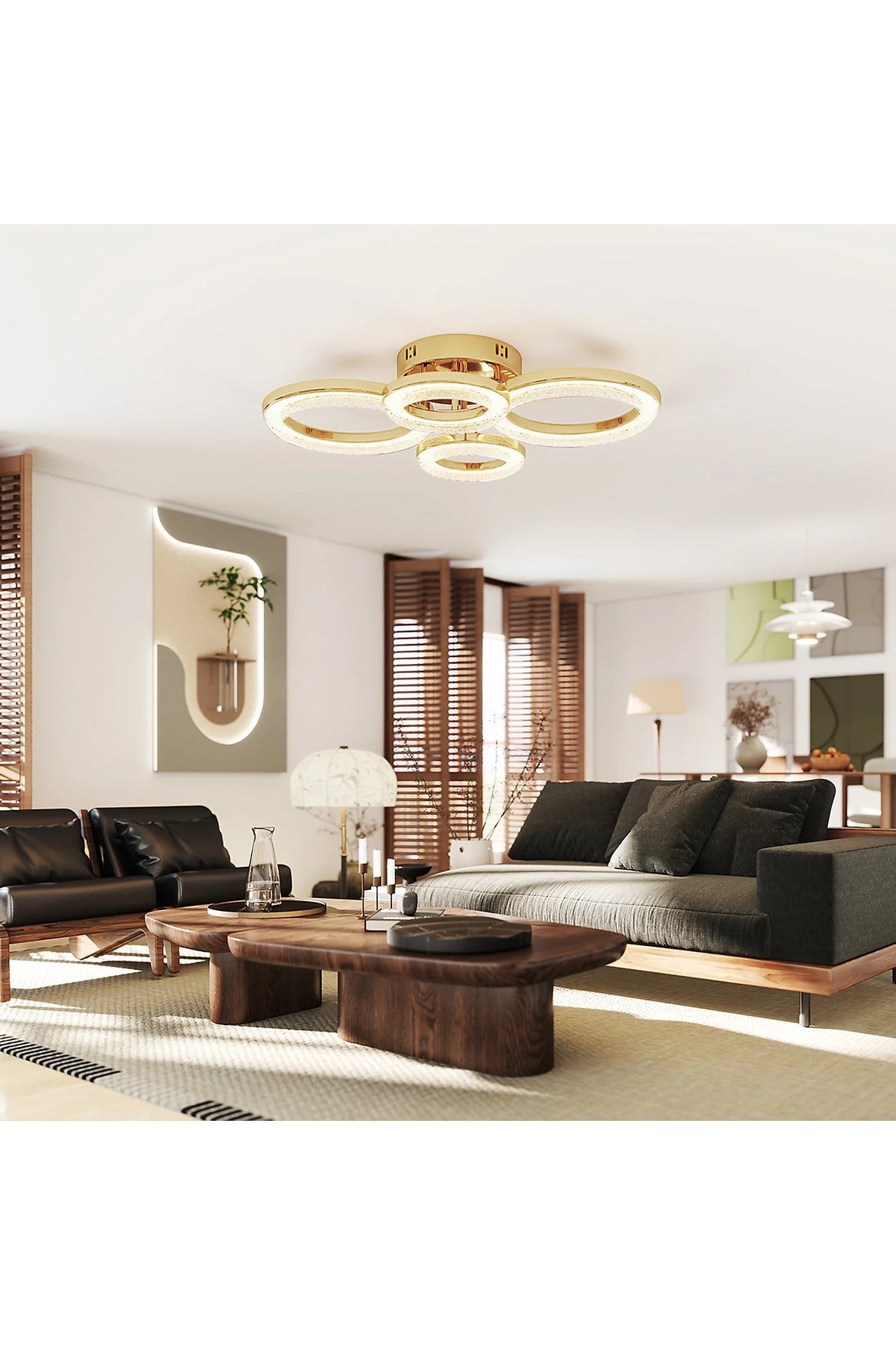 Plafonieră LED aurie cu 4 inele, 4350 lm, 3 temperaturi, 60 × 42 cm