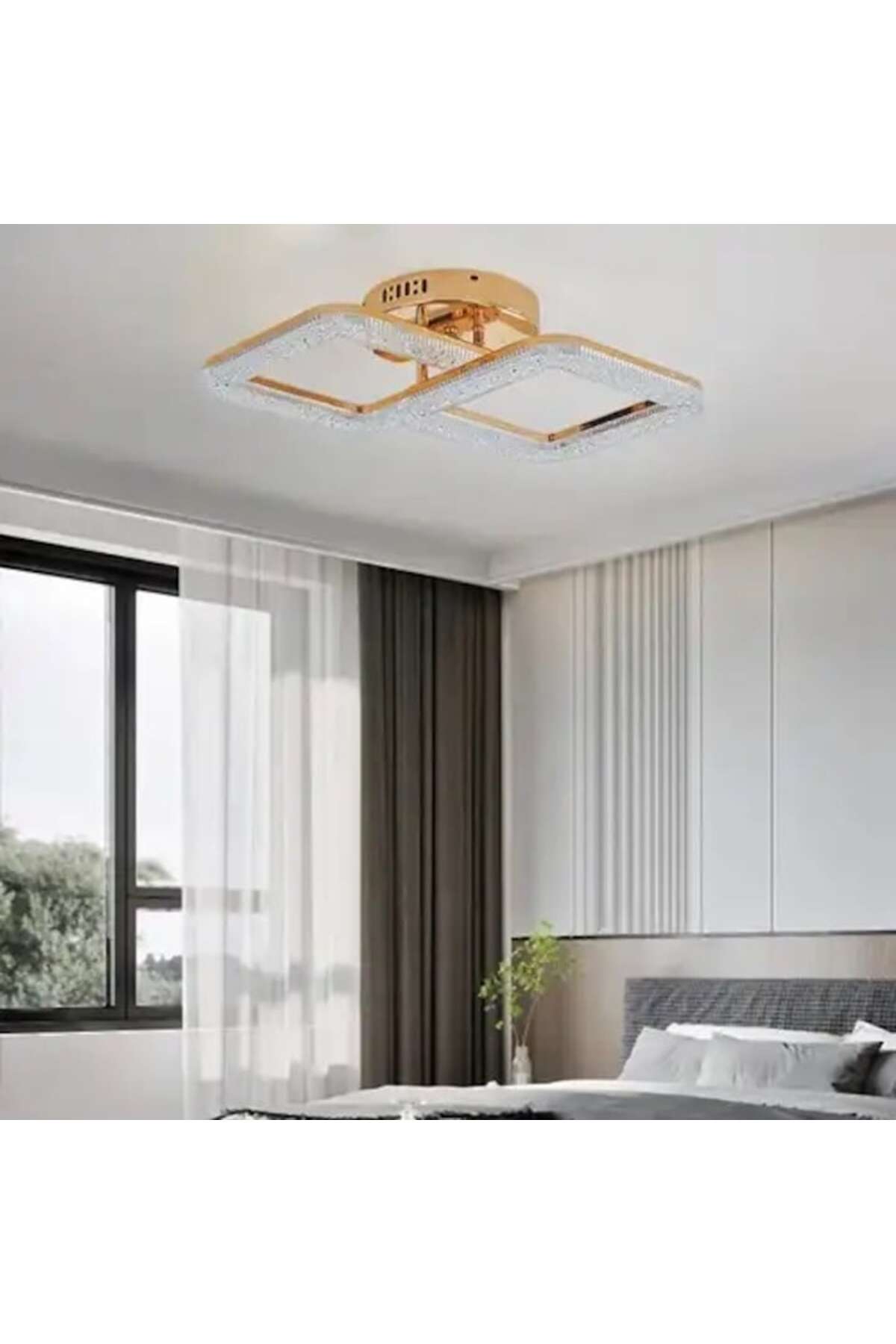 Plafonieră LED aurie 64 W, dimabilă, cu telecomandă, 50 × 30 cm