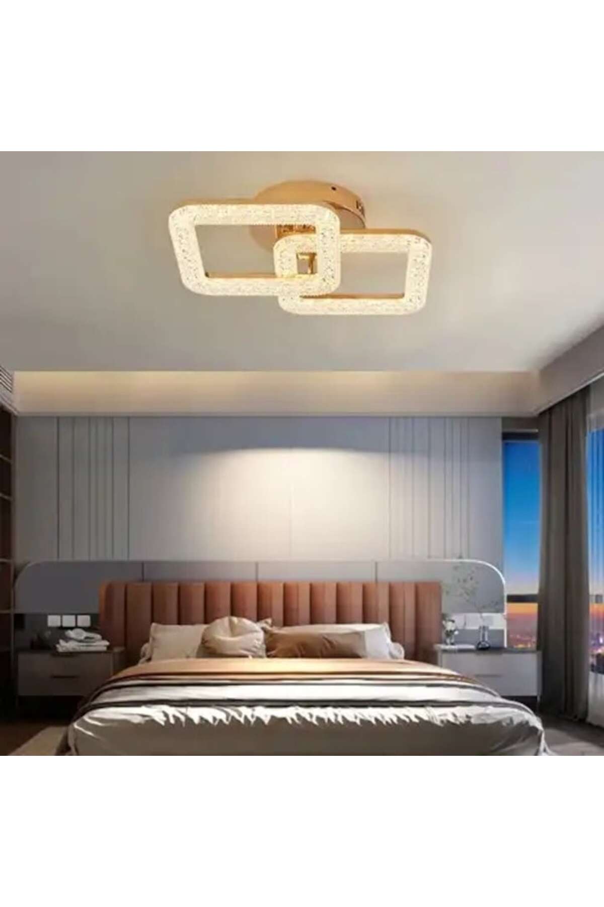 Plafonieră LED aurie 64 W, dimabilă, cu telecomandă, 50 × 30 cm
