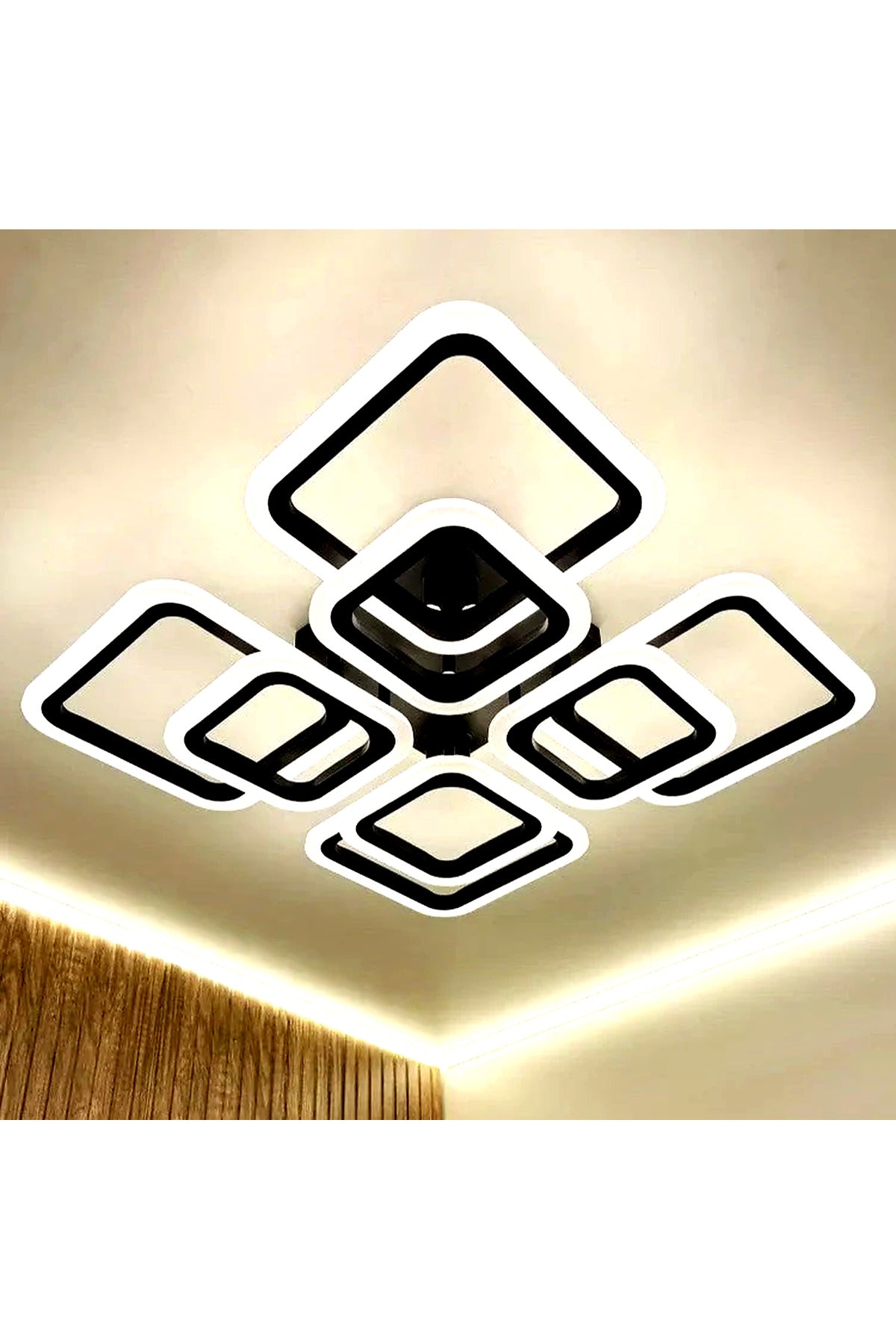 Plafonieră LED pătrată neagră, 8 surse, telecomandă și lumină reglabilă