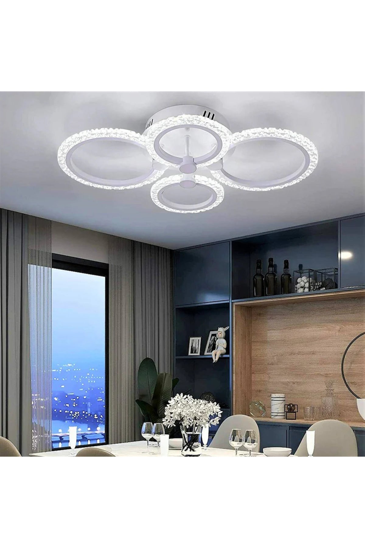 Plafonieră LED cu 4 inele, dimabilă, cu telecomandă, albă, 59 × 39 cm