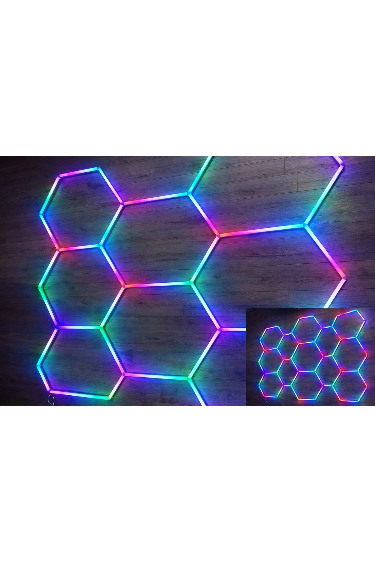 Set de 8 corpuri LED hexagonale RGB pentru plafon, 46 × 46 cm