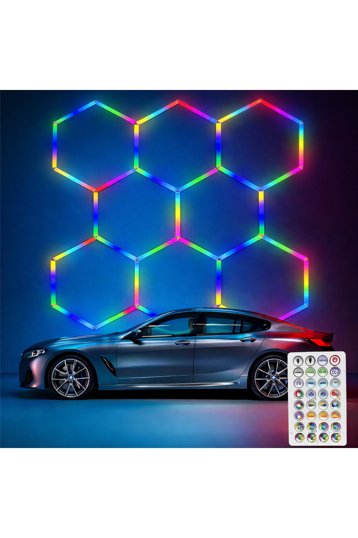 Set de 8 corpuri LED hexagonale RGB pentru plafon, 46 × 46 cm