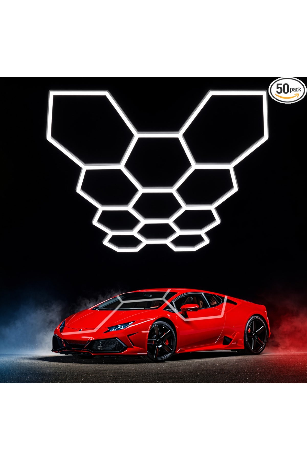 Plafonieră LED hexagonală tip fagure, 11 elemente, 368 W, 326 × 235 cm, albă