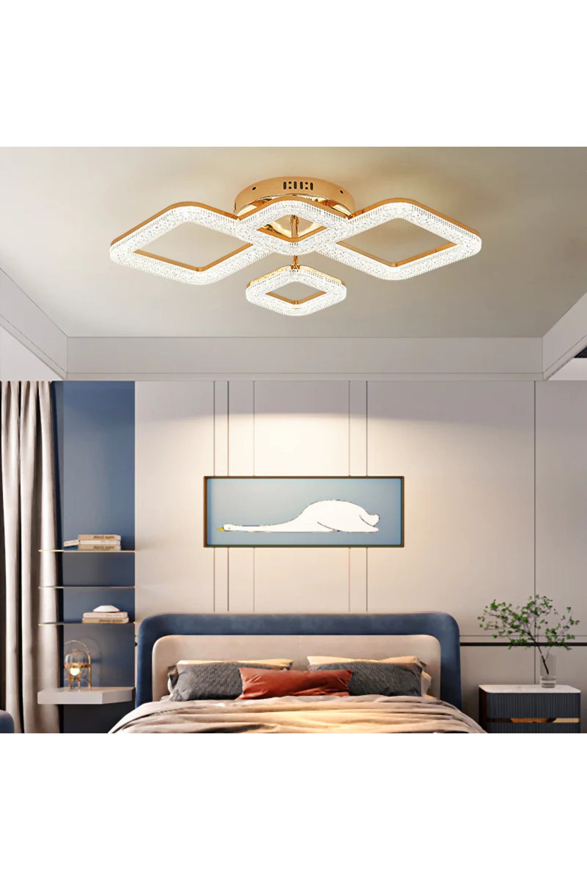 Plafonieră LED aurie, 96 W, dimabilă cu telecomandă, 67 × 47 cm