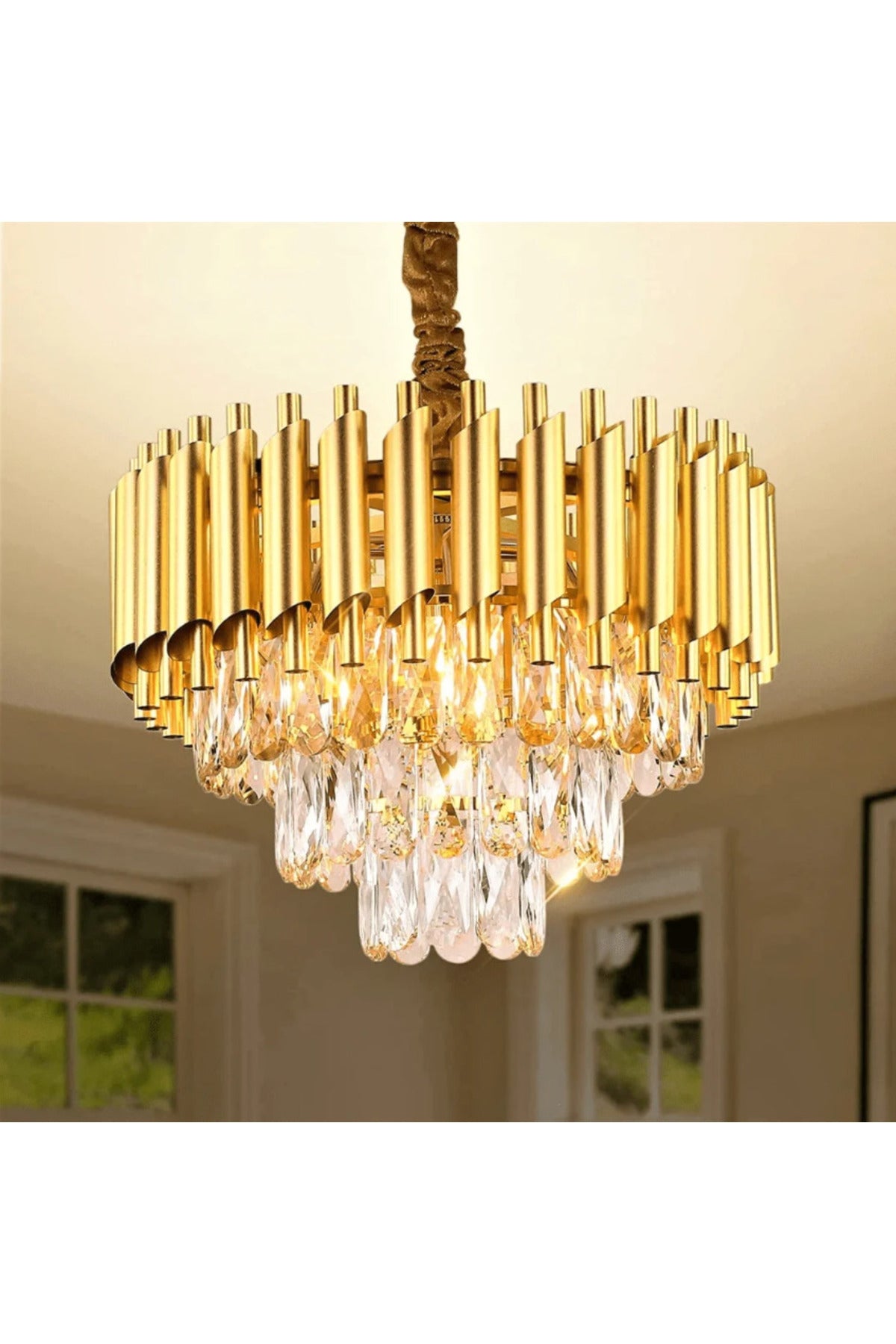 Candelabru modern auriu cu cristale, 50 cm, înălțime reglabilă