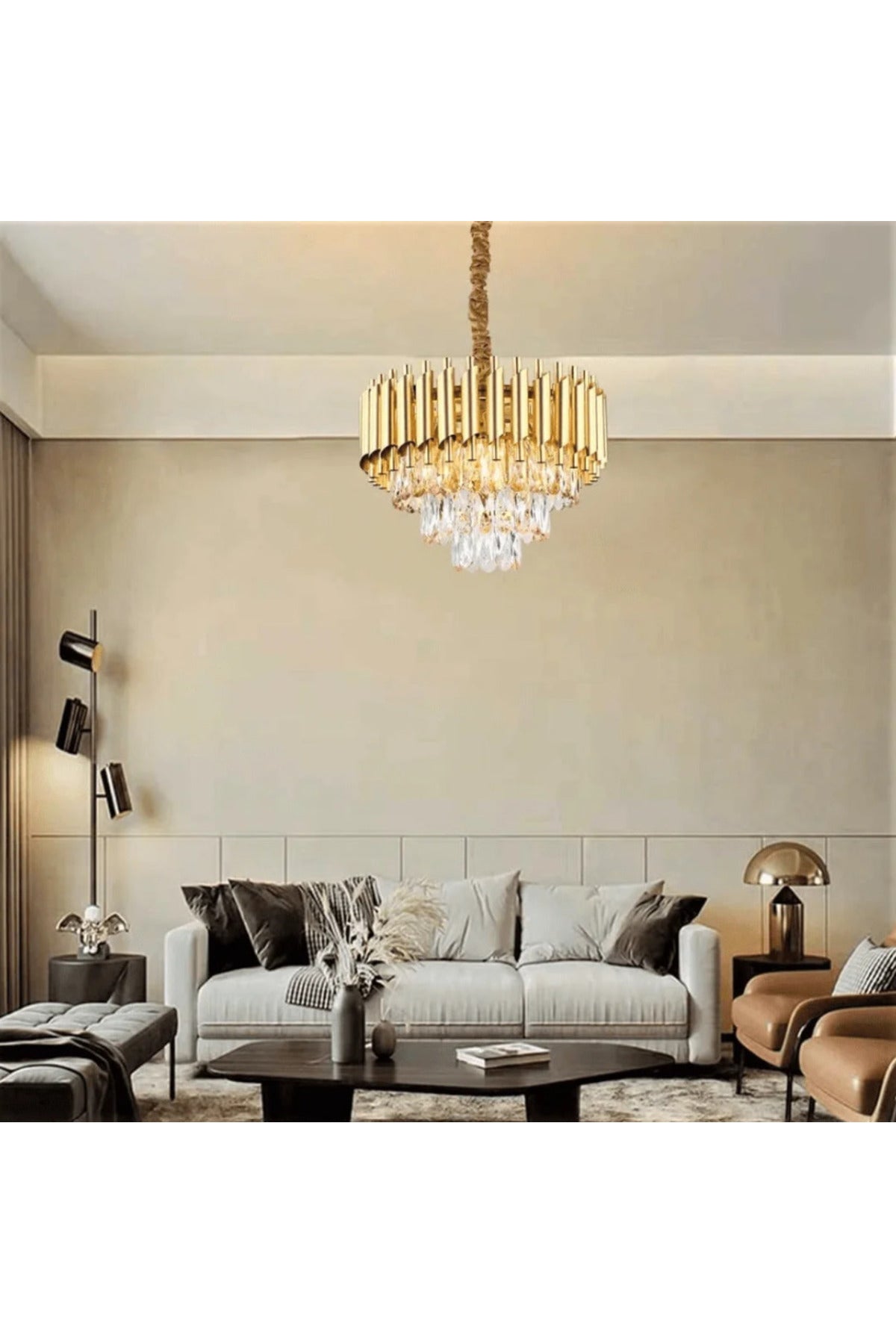Candelabru modern auriu cu cristale, 50 cm, înălțime reglabilă