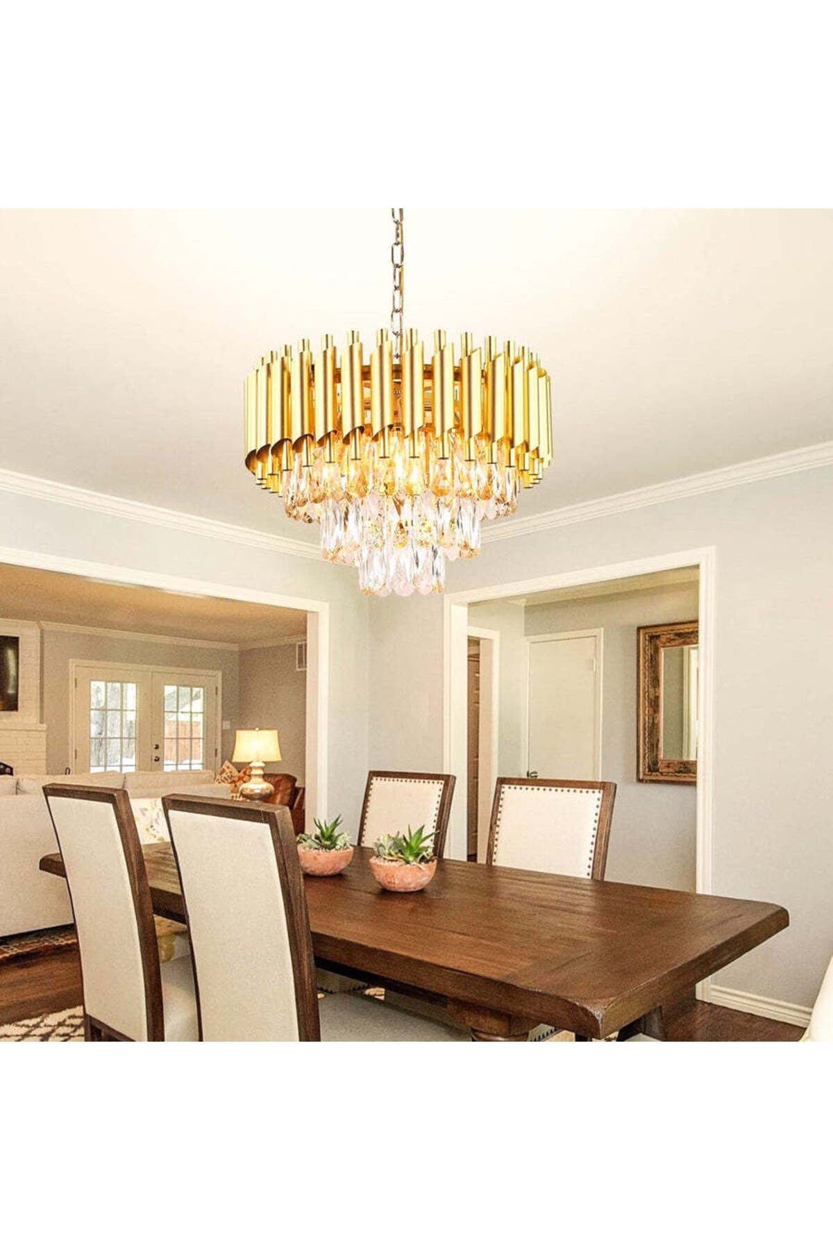 Candelabru modern auriu cu cristale, 50 cm, înălțime reglabilă