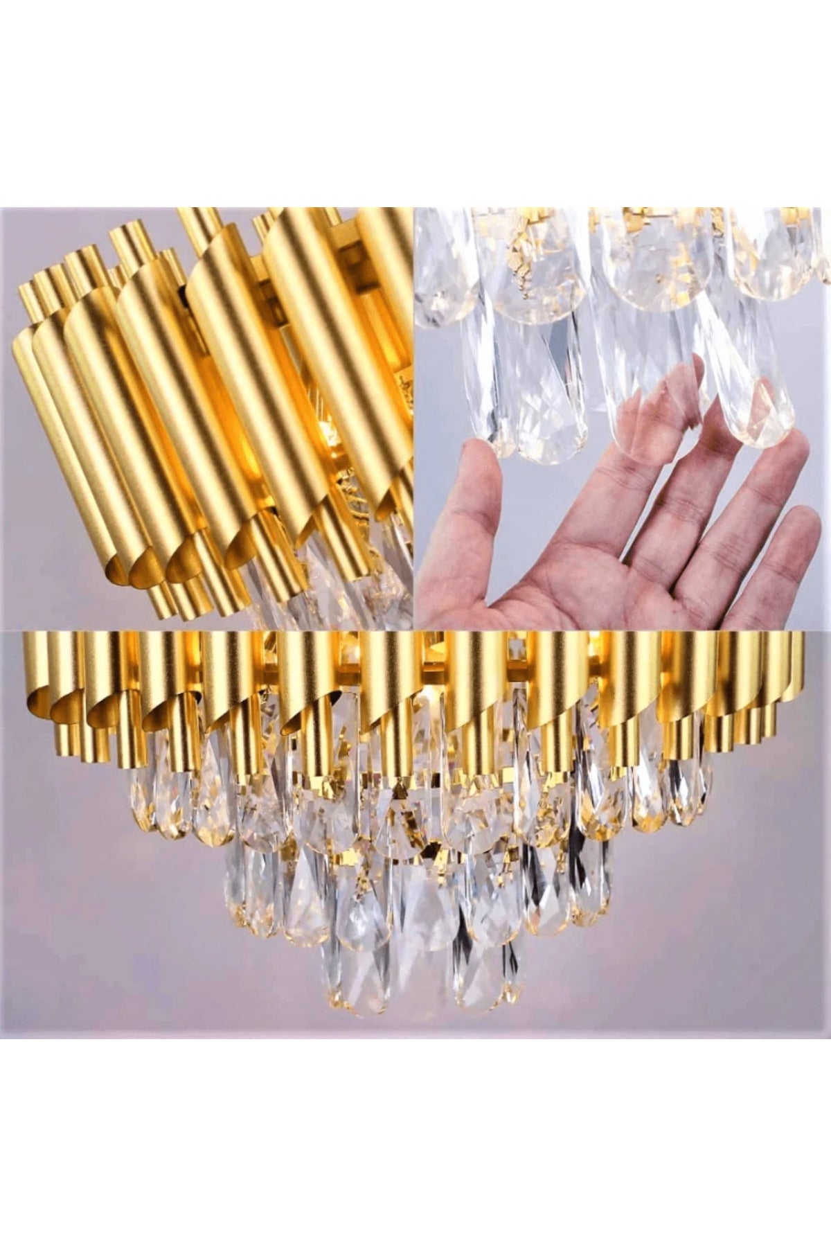 Candelabru modern auriu cu cristale, 50 cm, înălțime reglabilă
