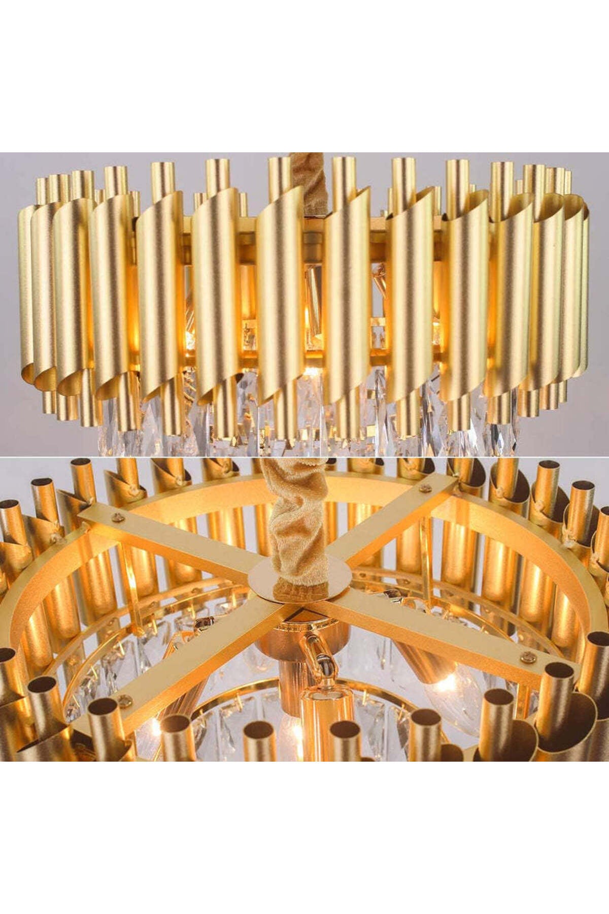 Candelabru modern auriu cu cristale, 50 cm, înălțime reglabilă