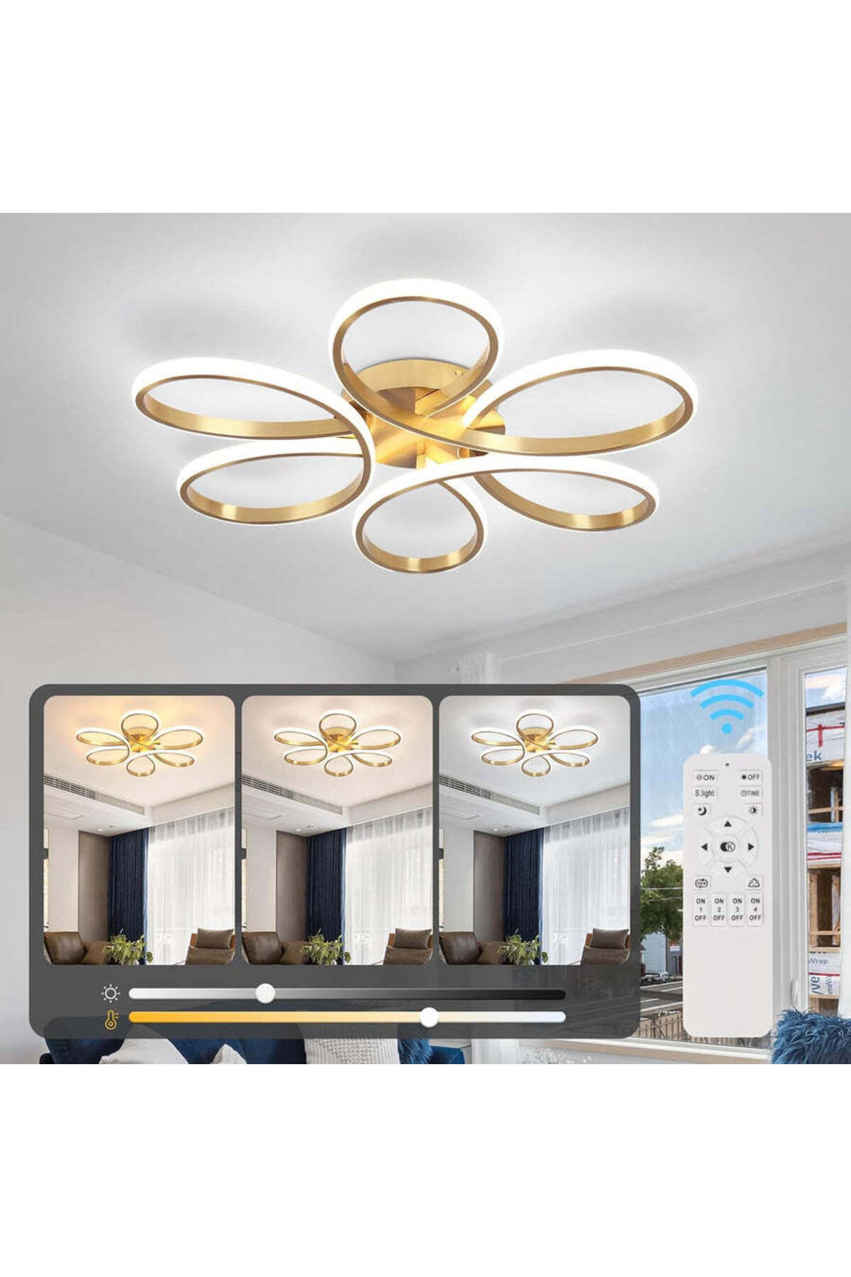 Plafonieră LED Daisy aurie, dimabilă, cu telecomandă, 48 cm