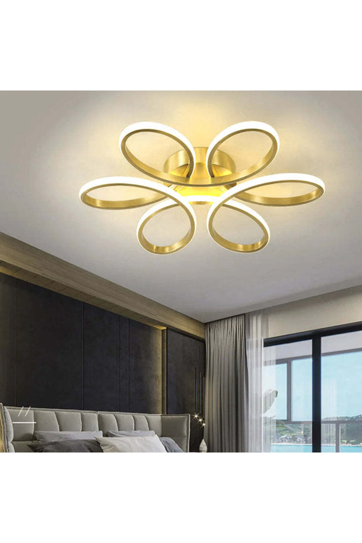 Plafonieră LED Daisy aurie, dimabilă, cu telecomandă, 48 cm
