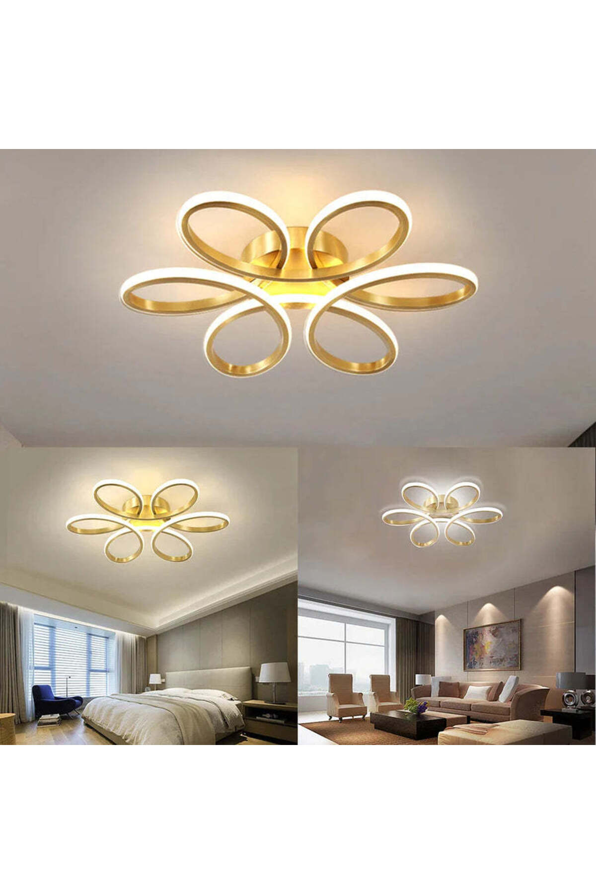 Plafonieră LED Daisy aurie, dimabilă, cu telecomandă, 48 cm