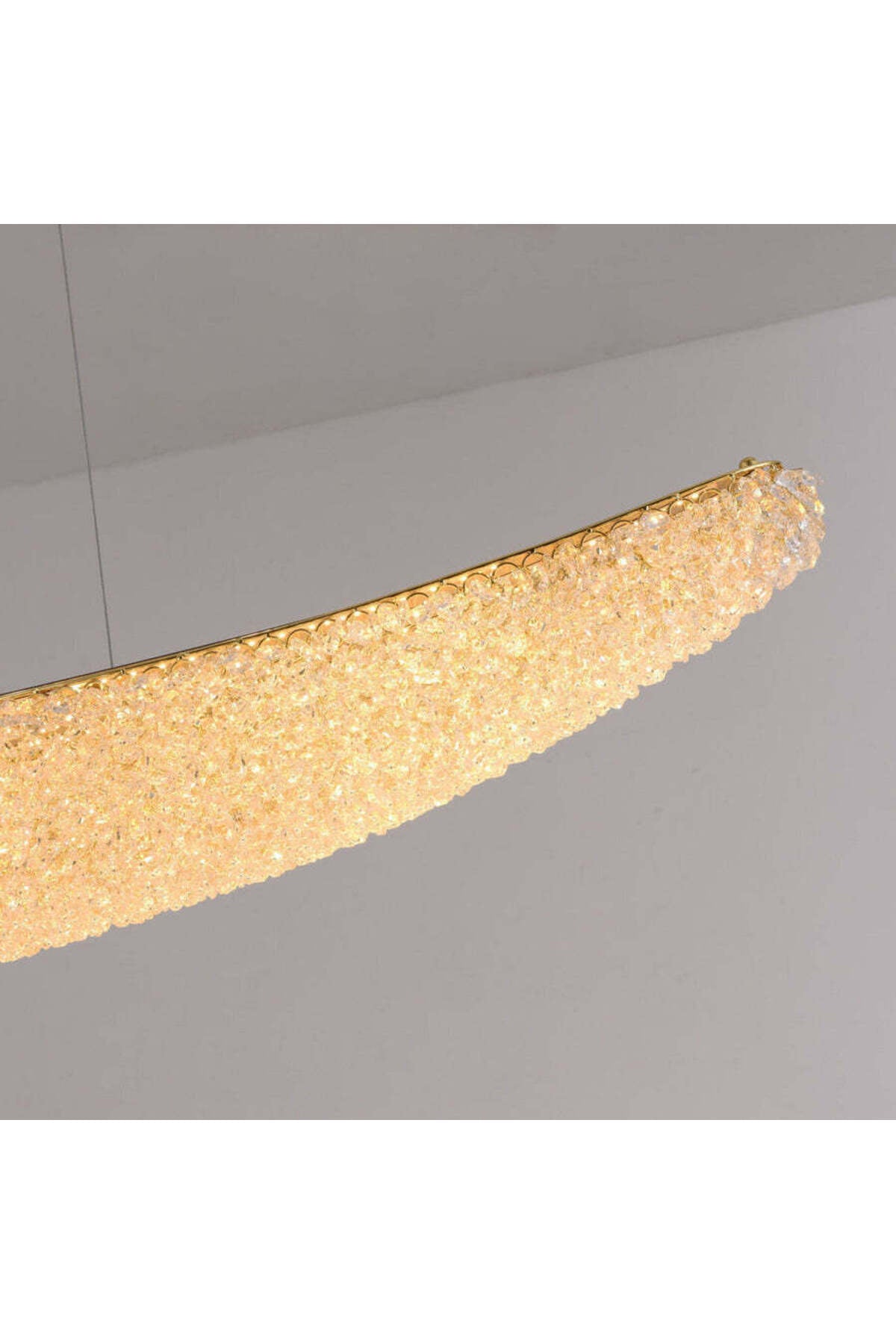 Candelabru LED suspendat auriu cu cristale, 80+20 cm, cu telecomandă