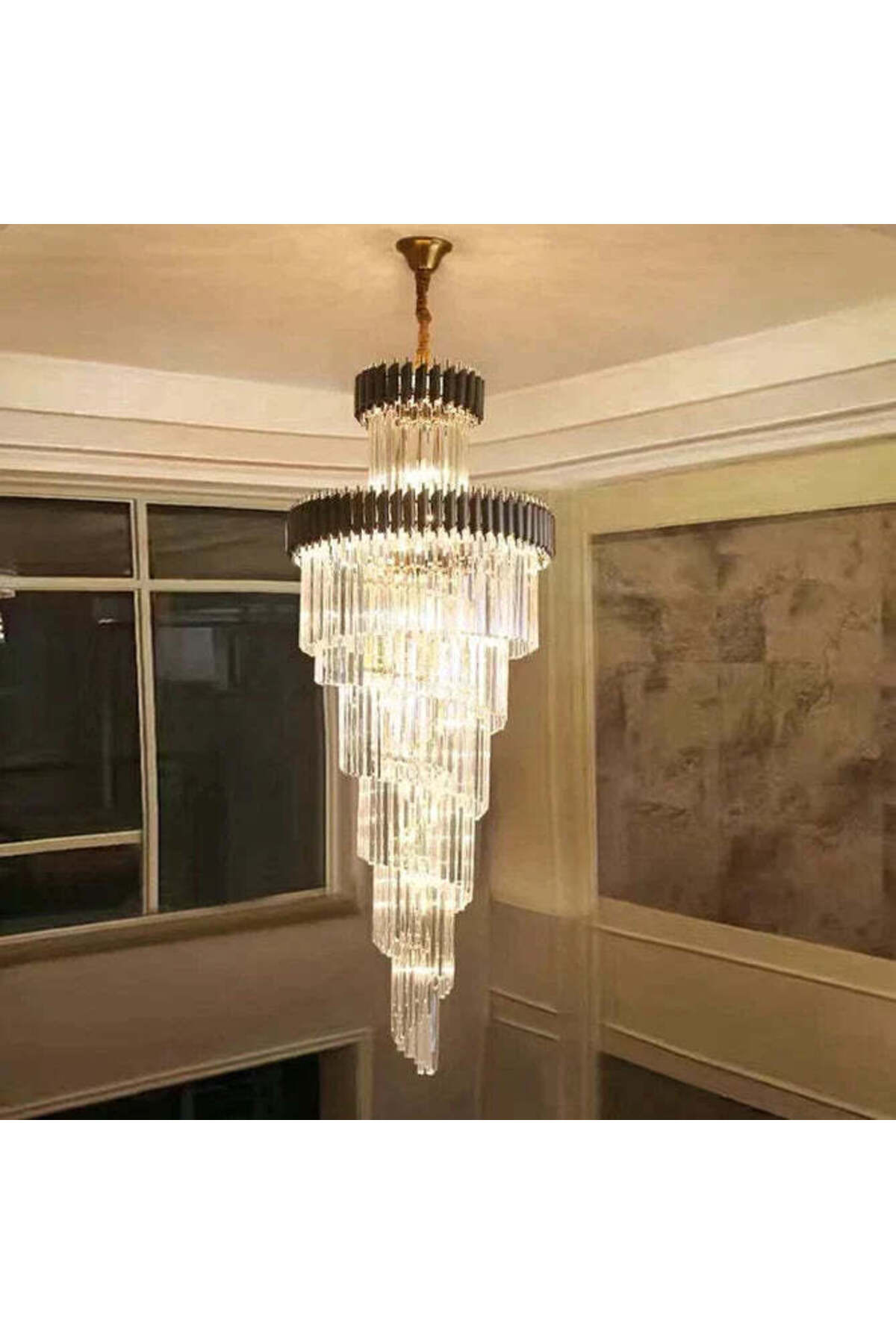Candelabru negru-auriu cu cristale K9, 22xE14, înălțime 180 cm