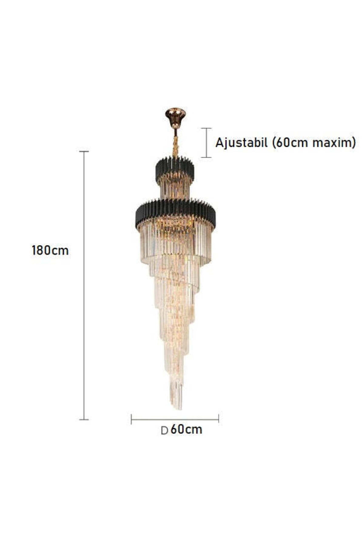 Candelabru negru-auriu cu cristale K9, 22xE14, înălțime 180 cm